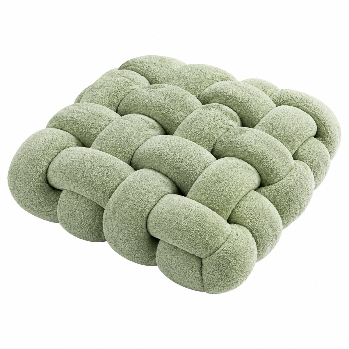 Cuscino decorativo quadrato 45 cm in tessuto bouclé verde salvia intrecciato