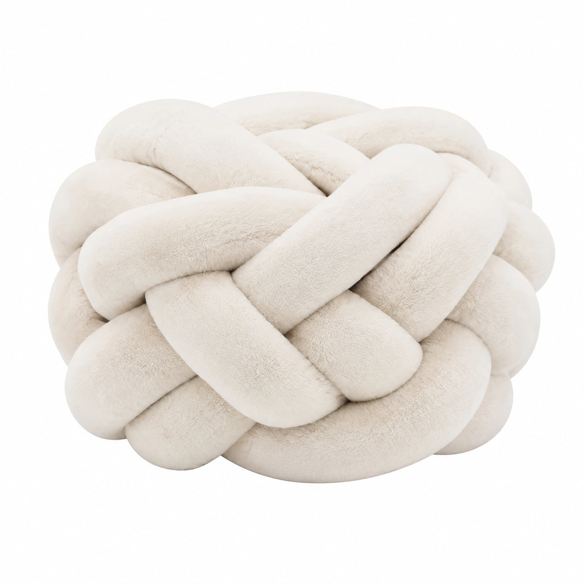 Cuscino decorativo annodato diametro 30 cm in tessuto peluche avorio stile moderno