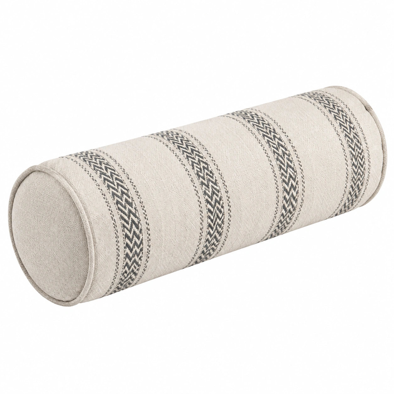 Cuscino cilindrico 20 x 60 cm in tessuto beige e grigio decorativo