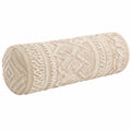 Cuscino cilindrico 20 x 50 cm in tessuto beige con trama geometrica stile boho