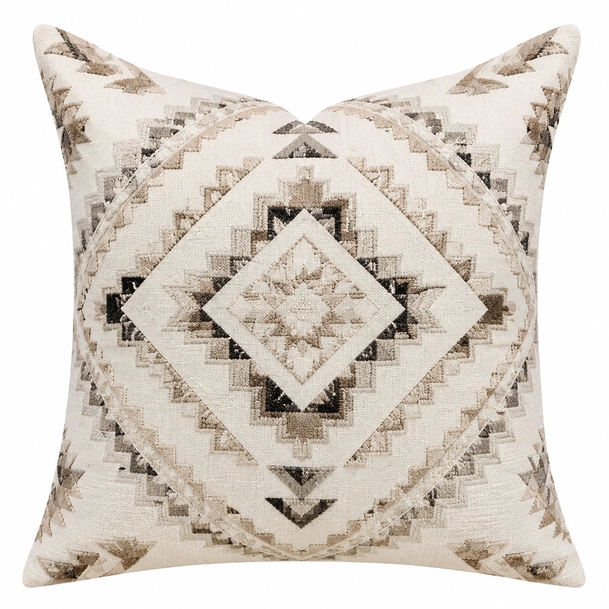 Cuscino decorativo 45 x 45 cm in tessuto beige e tortora con motivo geometrico stile boho