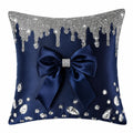 Cuscino decorativo quadrato 45 x 45 cm in tessuto effetto raso blu navy con fiocco stile elegante