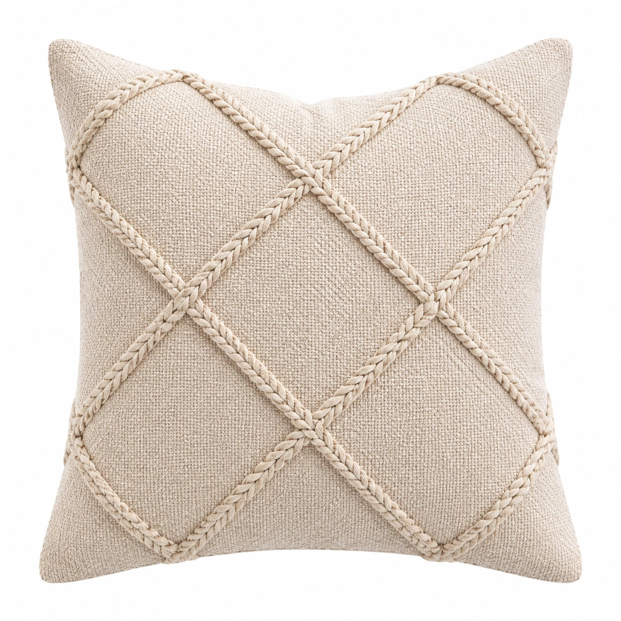 Cuscino decorativo 45 cm in tessuto beige con motivo a trecce