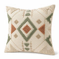 Cuscino decorativo quadrato 45 cm in tessuto avorio con ricamo verde salvia e terracotta