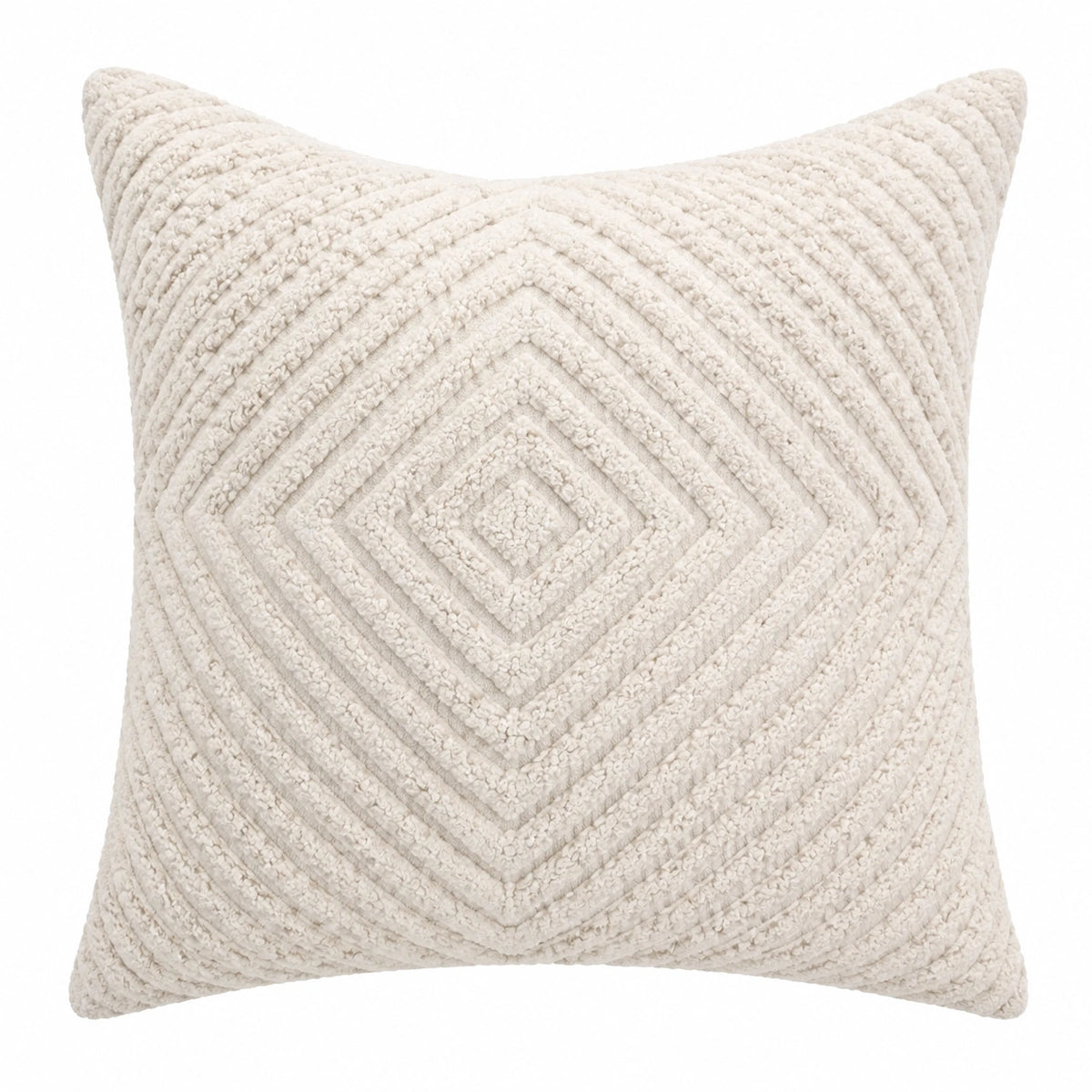 Cuscino decorativo quadrato 45 cm in tessuto bouclé avorio con rilievo geometrico