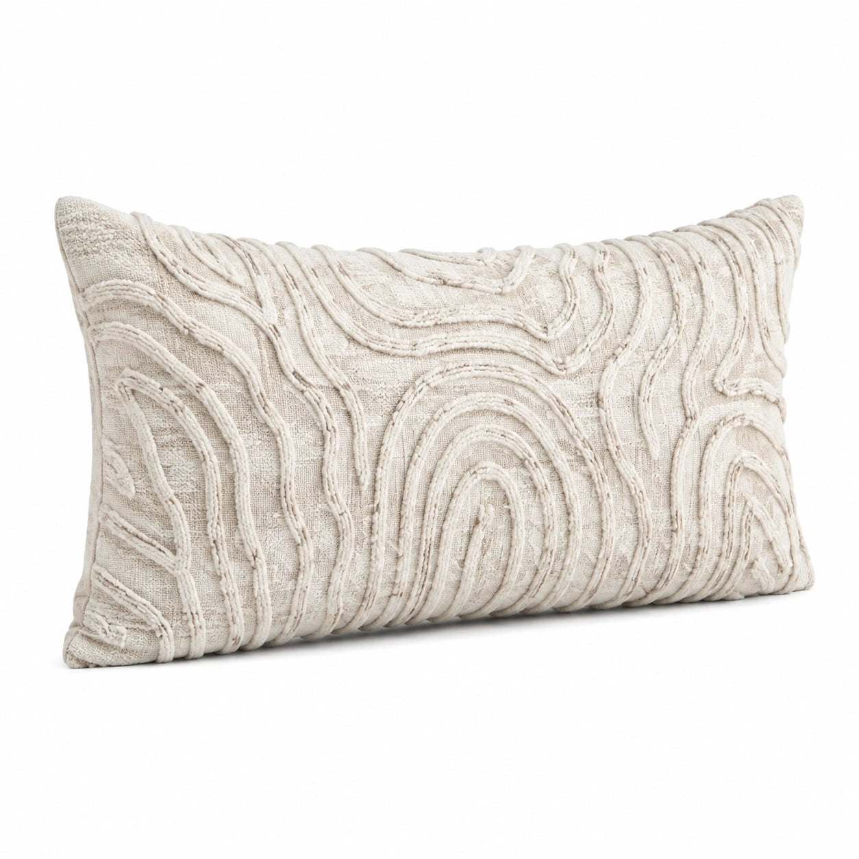 Cuscino decorativo rettangolare 50 x 30 cm in tessuto beige con motivo a rilievo stile boho