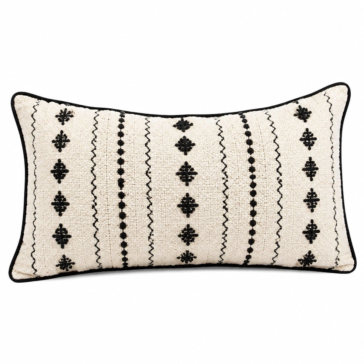 Cuscino decorativo rettangolare 50 x 30 cm in tessuto avorio e nero con motivo geometrico - stile bohémien