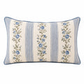 Cuscino rettangolare 50 x 40 cm in tessuto crema e blu con motivo floreale a righe
