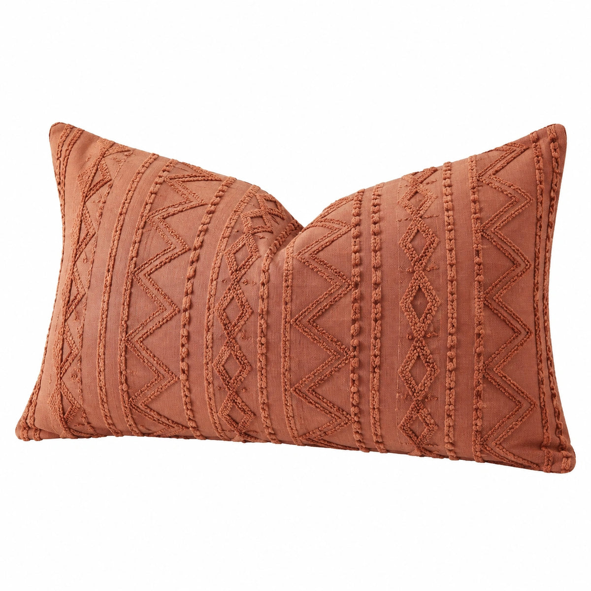 Cuscino decorativo rettangolare 50 x 30 cm in tessuto terracotta con ricamo geometrico