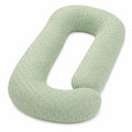 Cuscino gravidanza a U 130 cm in tessuto vellutato verde salvia con rilievi