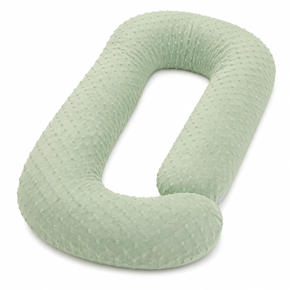 Cuscino gravidanza a U 130 cm in tessuto vellutato verde salvia con rilievi