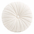 Cuscino decorativo rotondo diametro 45 cm in tessuto bouclé avorio con pieghe stile moderno