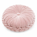 Cuscino rotondo 40 cm in velluto rosa con pieghe decorative