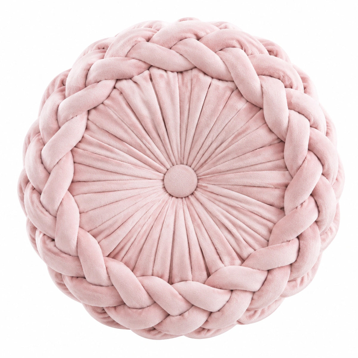 Cuscino rotondo 40 cm in poliestere rosa con intreccio decorativo