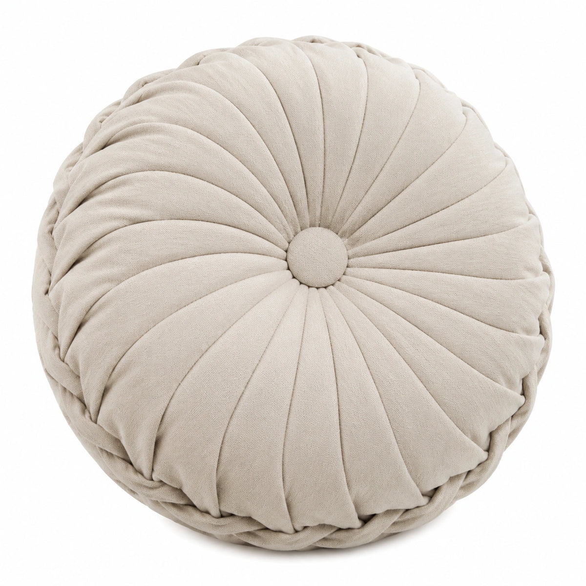 Cuscino decorativo rotondo 40 cm in tessuto beige per divano stile plissettato